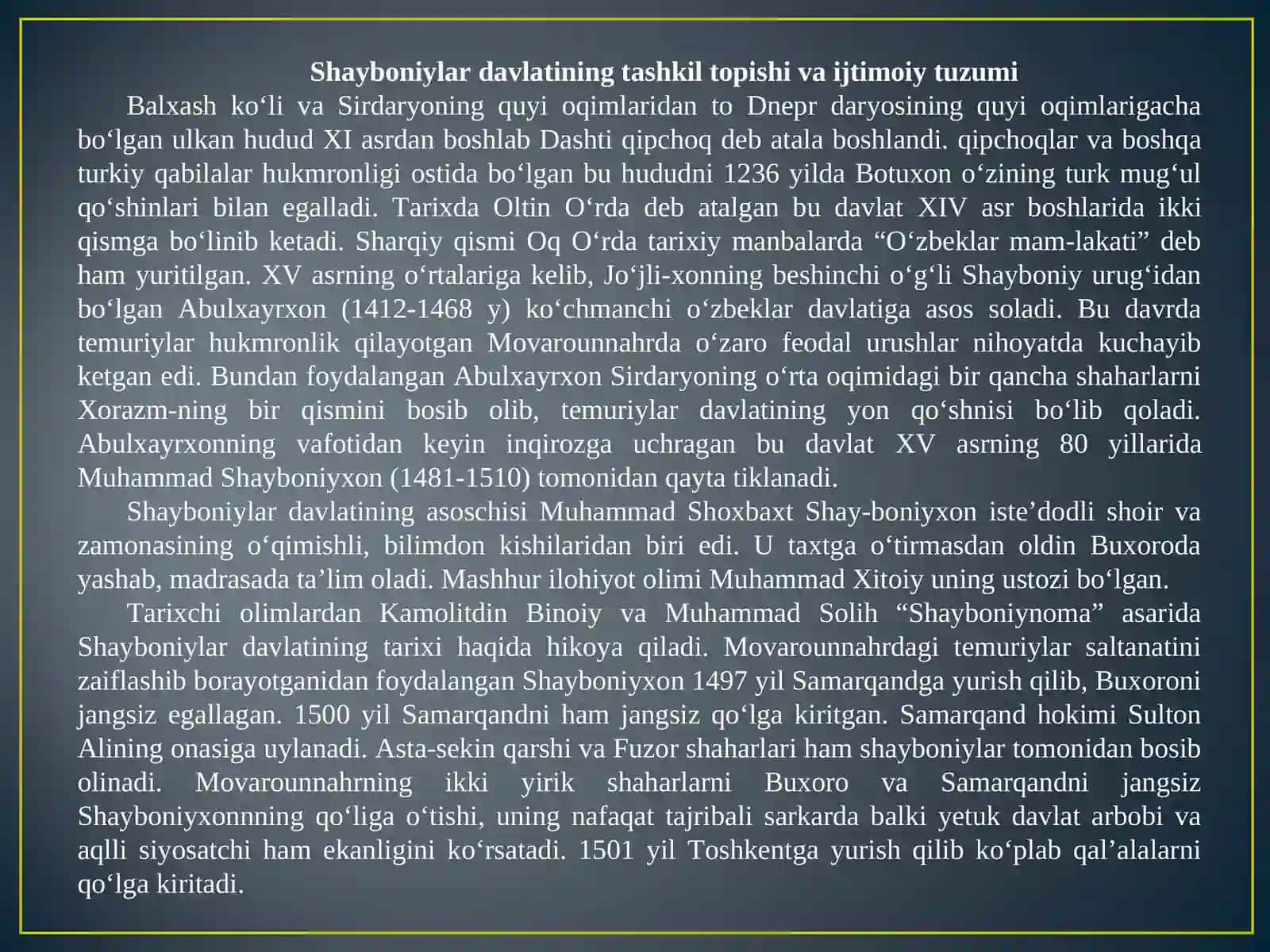 O'ZBEK DAVLATCHILIGIDA SHAYBONIYLARNING TUTGAN O’RNI 3