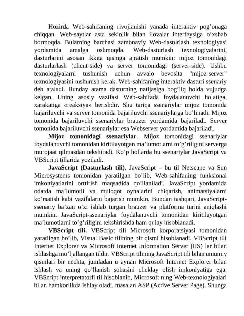 Web dasturlash texnologiyalari, ssenariyli tillar “Mijoz-server” texnologiyasi 3