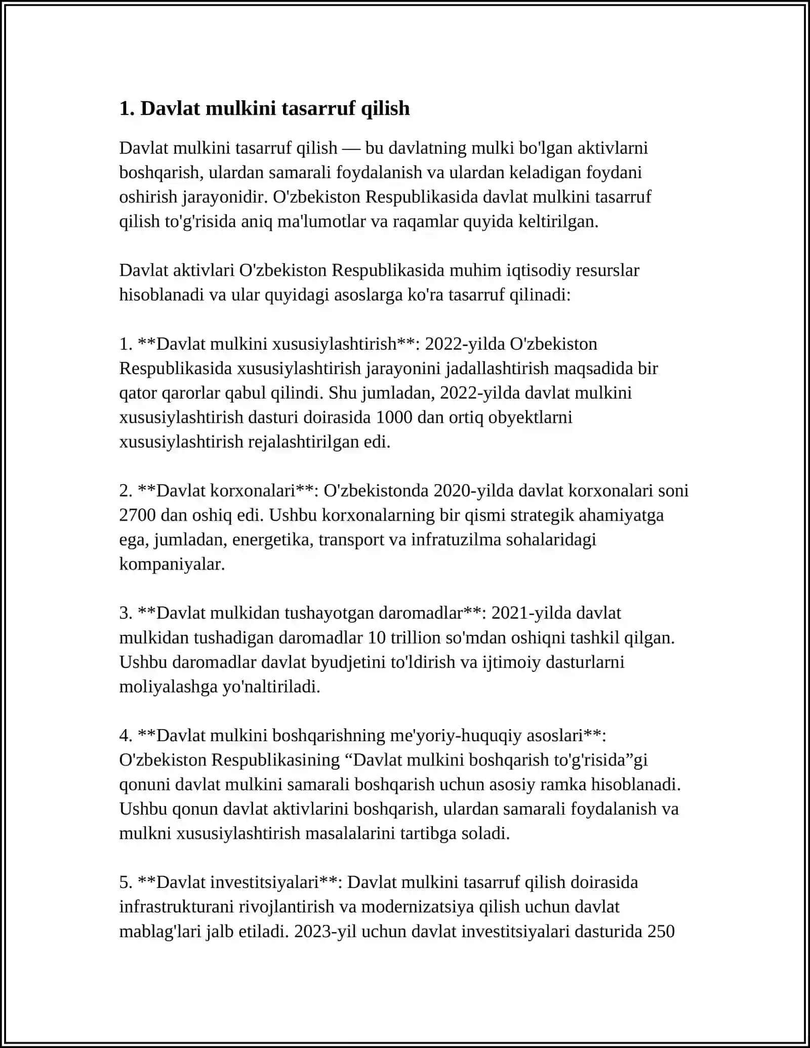 MUSTAQIL ISH Mavzu: ÕZBEKISTON RESPUBLIKASI MULKNI DAVLAT TASAVVUFAN CHIQAZISH 3