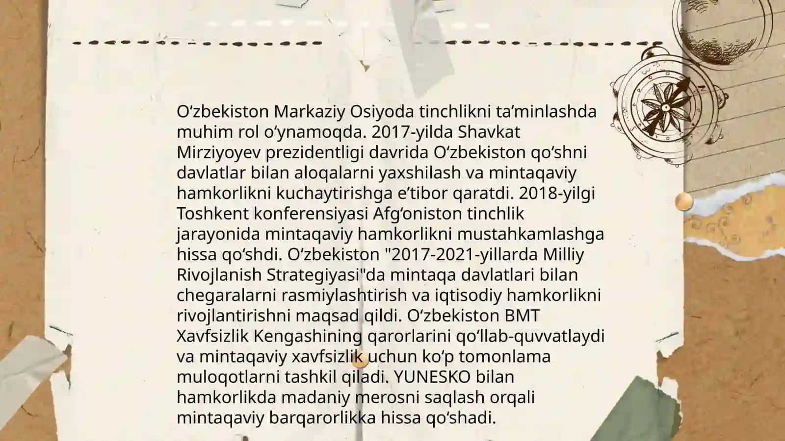 O'zbekistonning Markaziy Osiyoda tinchlik va barqarorlik ta'minlashdagi o'rni 3