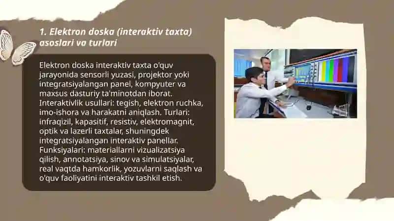 ZAMONAVIY INTERAKTIV TEXNOLOGIYALAR(ELEKTRON DOSKA) BILAN ISHLASH. ELEKTRON DOSKA YORDAMIDA AMALI) -LABORATORIYA MASHG'ULOTLARINI O'TKAZISH 3