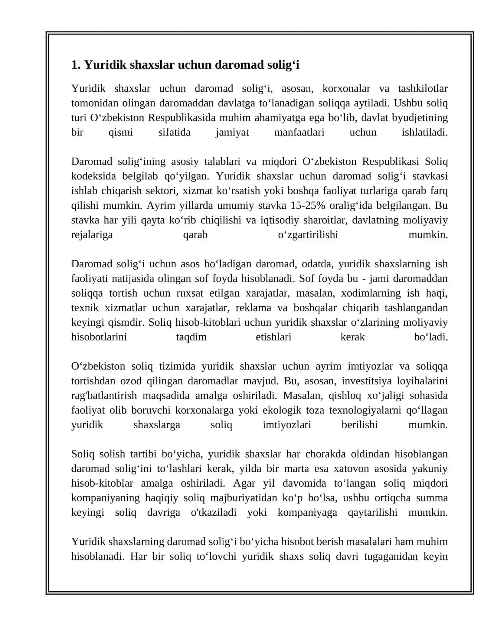 YURIDIK SHAHSLARDAN UNDIRILADGIGAN SOLIQLAR VA YIĞIMLAR TARKIBI mavzusida tayyor mustaqil ta'lim 3