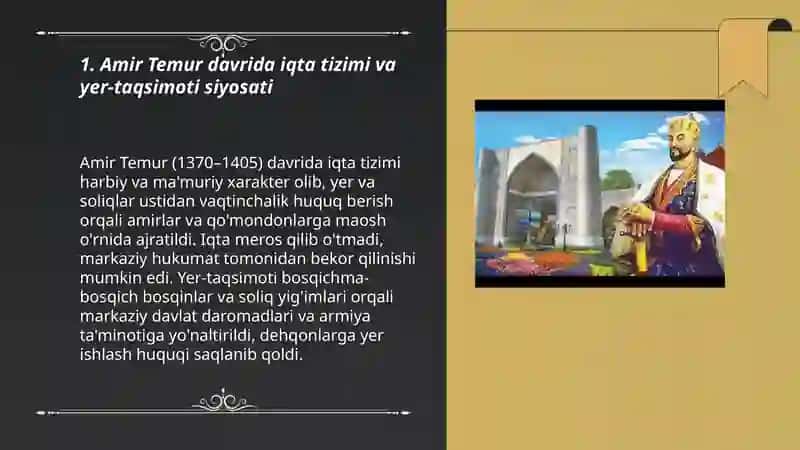 O'rta Osiyo Amir Temur davri iqtisodiy siyosati 3