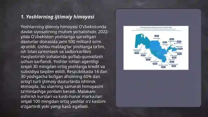 Òzbekiston Davlat yoshlarning ijtimoiy,iqtisodiy siyosiy,huquqiy, madaniy,ekologik huquqlarining himoya qilinishi 3