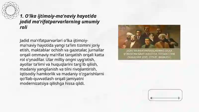 Jadid ma'rifatparvarlarining o'lka ijtimoiy-ma’naviy hayotida tutgan o'rni 3