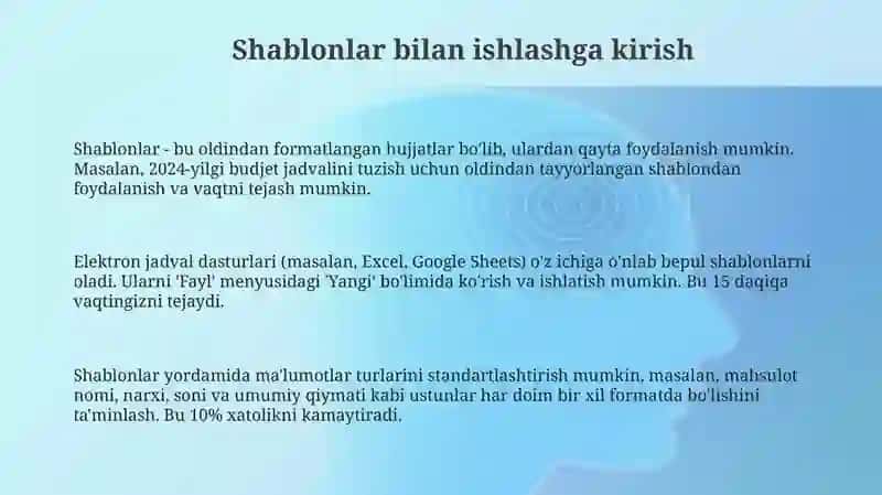 Shablonlardan foydalanish. Elektron jadvallarda axborot ximoyalash 3