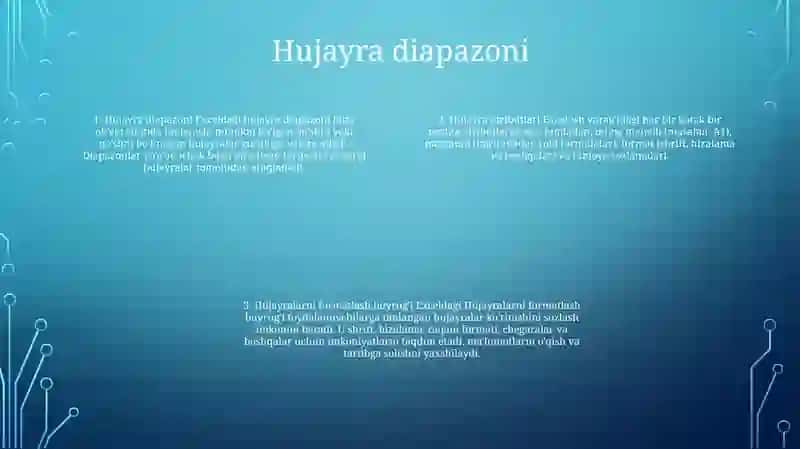 Excel 2016Da Yacheykalar, Atributlari (Yacheyka, Adres, Format Yacheyki Buyrug’I, Diapazon) 3