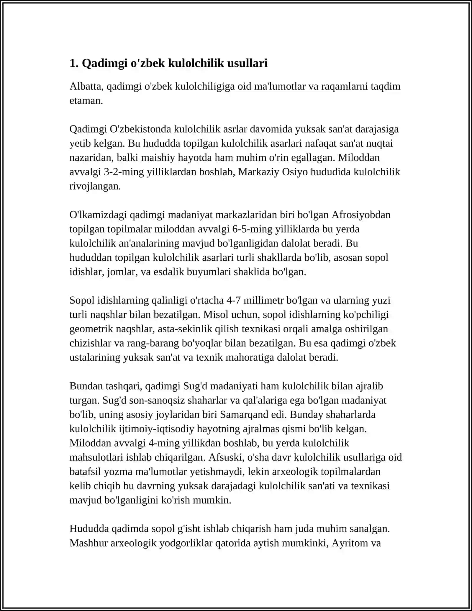 O'RTA OSIYODA QADIMGI DAVR KULOLCHILIK SAN'ATI 3