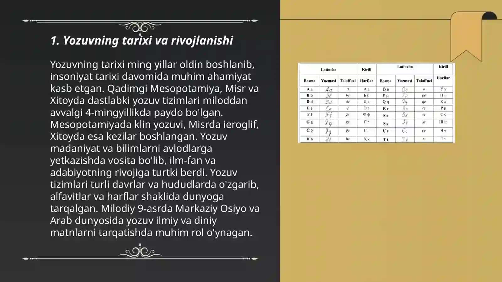 Yozuv, orfografiya va orfoepiya masalalari va ularning ta'limi 3