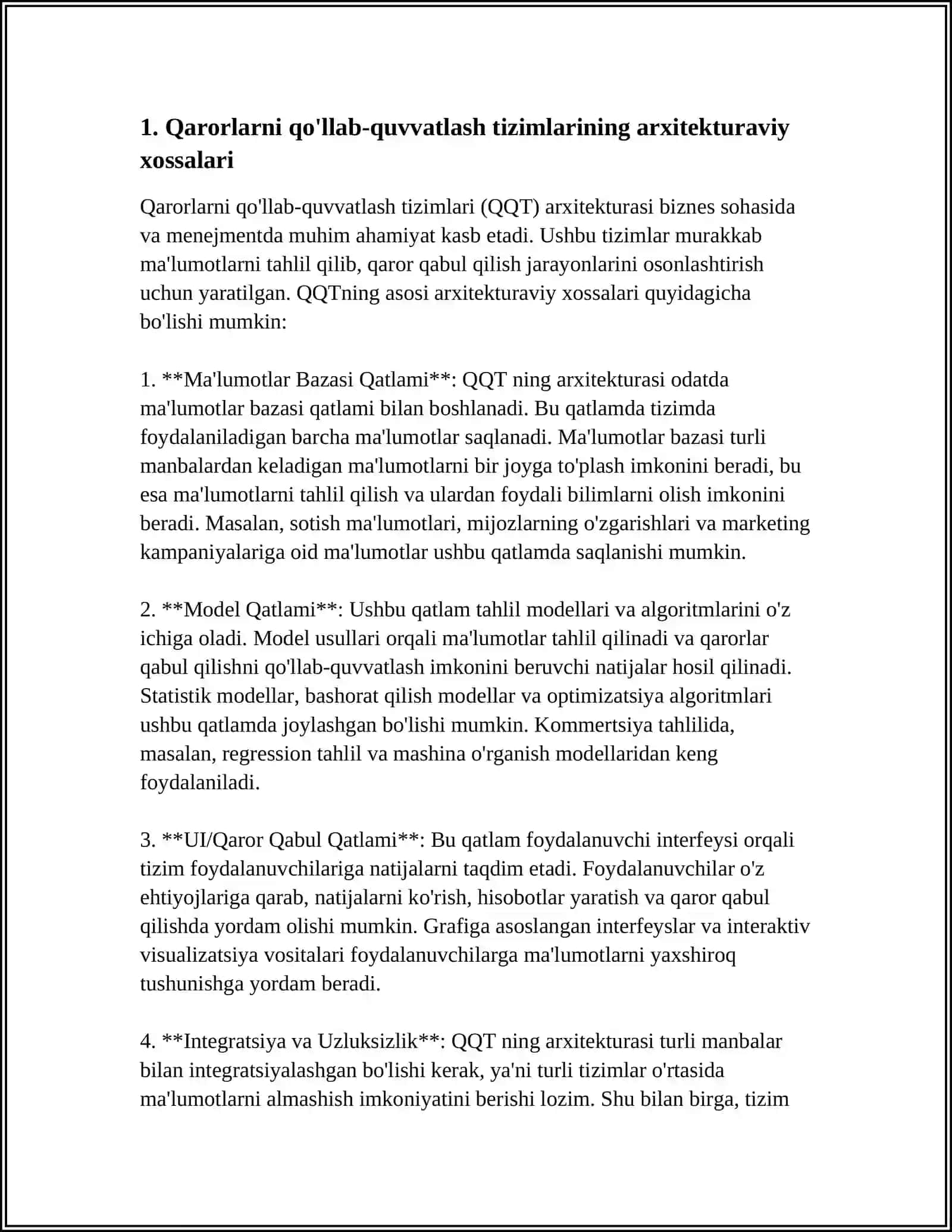 AXBOROTNI QUVVATLASHGA ASOSLANGAN HOLDA QAROR QABUL QILISHNI QUVVATLASH TIZIMLARI(DSS) XOSSALARI 3