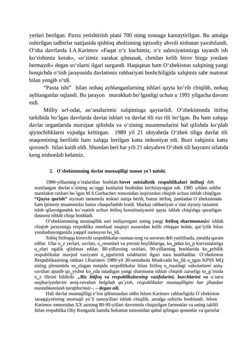 O`ZBEKISTON RESPUBLIKASI MUSTAQILLIGINING E‟LON QILINISHI VA UNING TARIXIY AHAMIYATI 3
