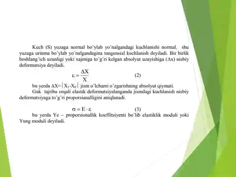 Egilish usuli orqali Yung modulini aniqlash 3