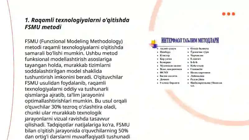 Raqamli texnologiyalarni o'qitishda FSMU metodi 3