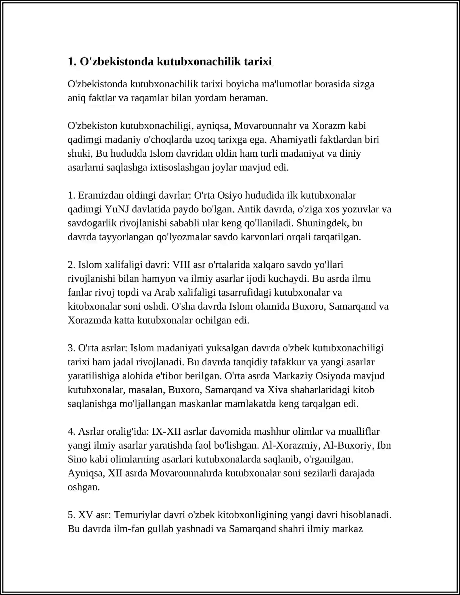 OʻZBEKISTONDA XORIJDA KUTUBXONACHILIK ISHI TARIXI FANINING RIVOJLANISH TENDENSIYALARI 3