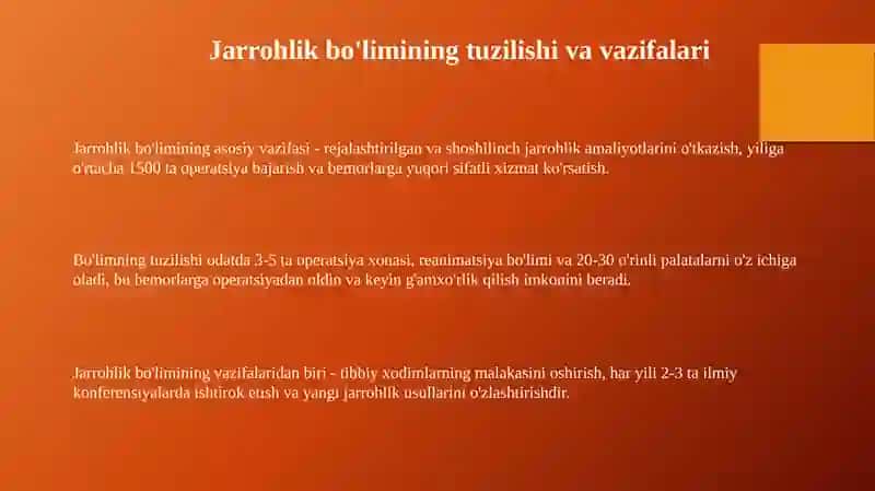 Xirurgiya bolimi tuzilmasi va uning vazifalari 3