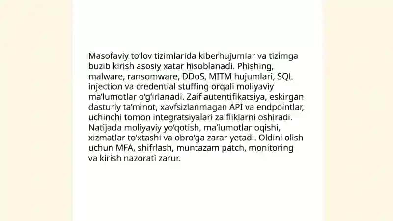 Masofaviy to’lov tizimlarining kamchiliklari 3