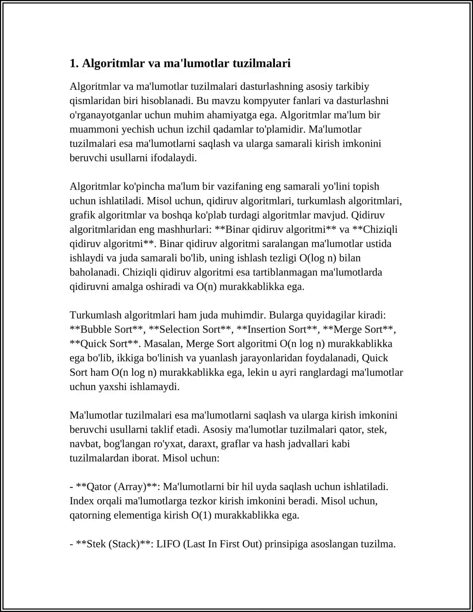 Algoritmlar va ma'lumotlar tuzilmalari 3
