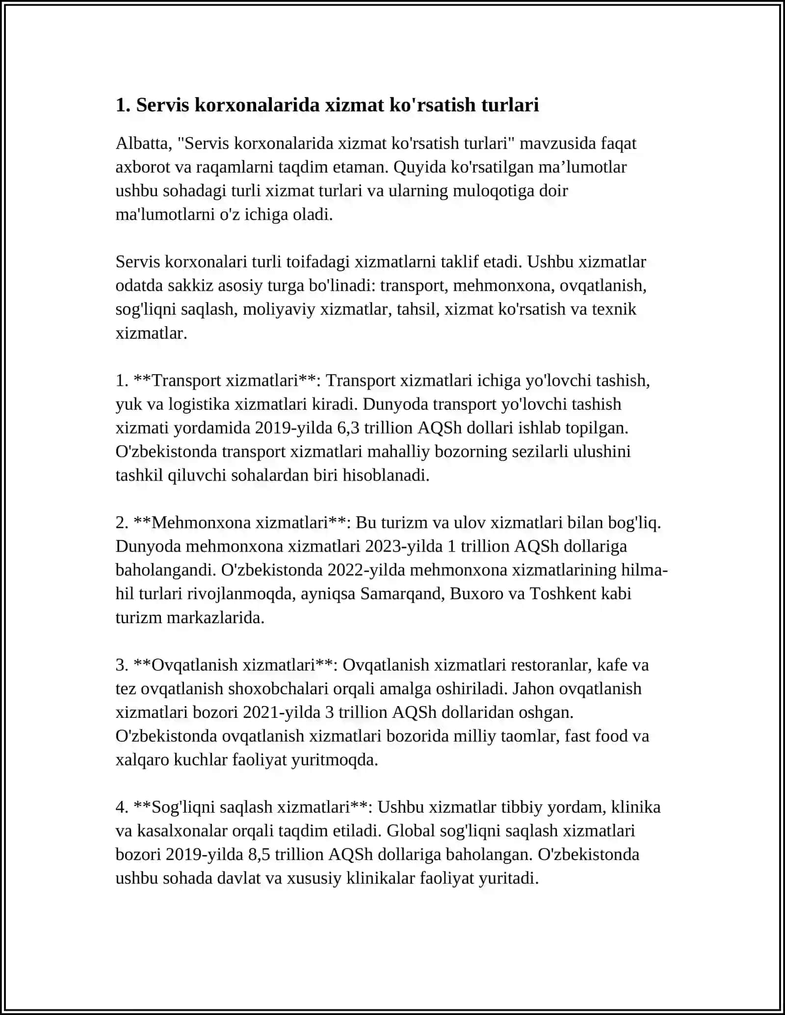 SERVIS KORXONALARIDA XIZMAT KO'RSATISH ISHLARINING TASNIFI VA TARIFI 3
