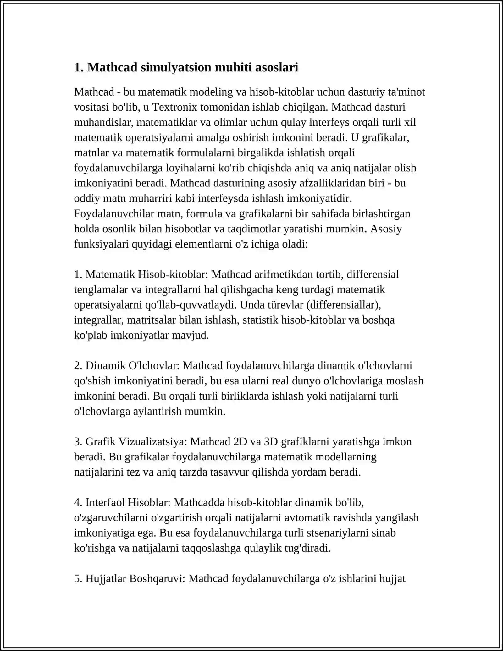 MATHCAD SIMULIYATSI MUHITI HAQIDA TUSHUNCHA BERING 3