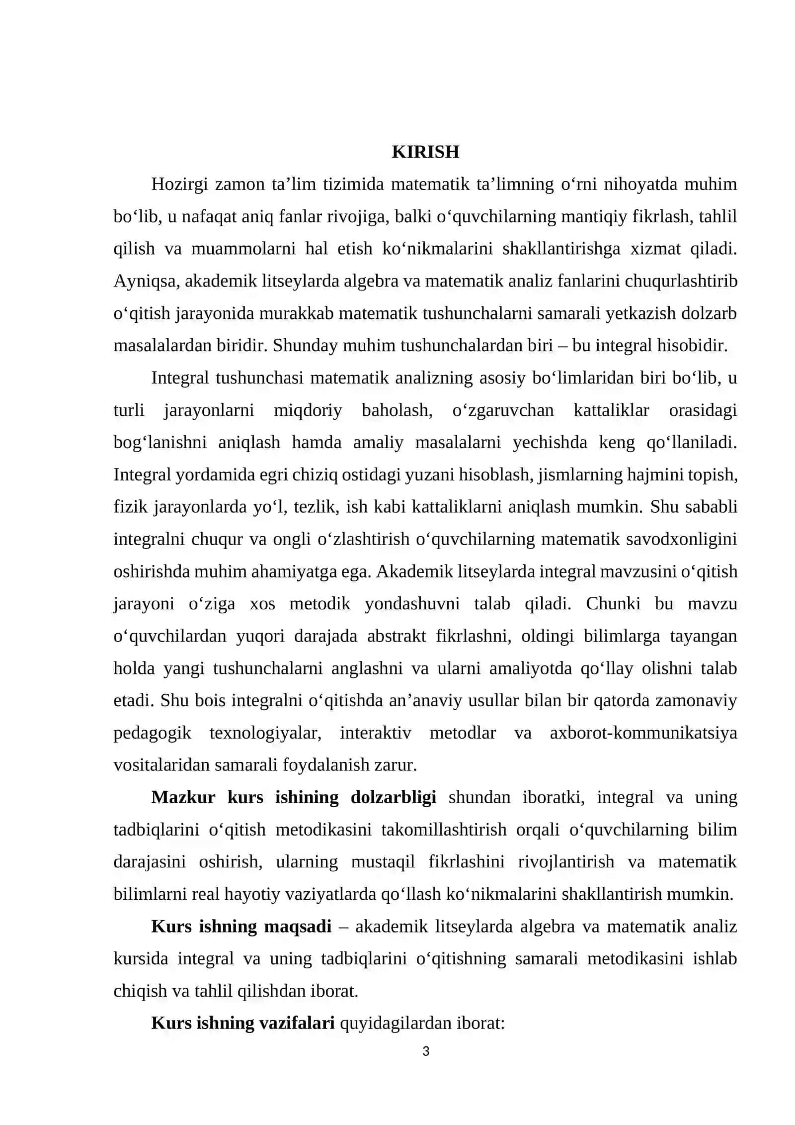 AKADEMIK LITSEYLARDA ALGEBRA VA MATEMATIK ANALIZ KURSIDA INTEGRAL VA UNING TADBIQLARINI O'QITISH METODIKASI 3