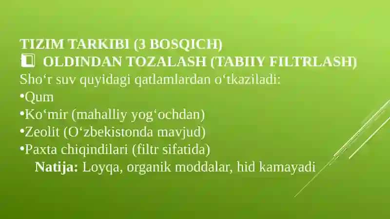 O'zberistonsharoitidasho'r suvlarini chuchuklashtirish 3