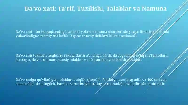 Da'vo, iltimos va so'rov xatlari 3