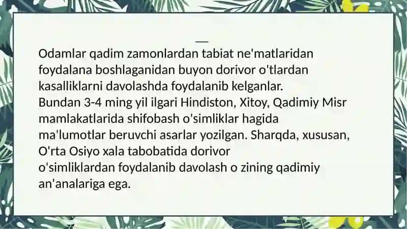 o'rta Osiyo allomalarining dorivor o'simliklarni o'rganishga qo'shgan hissasi 3