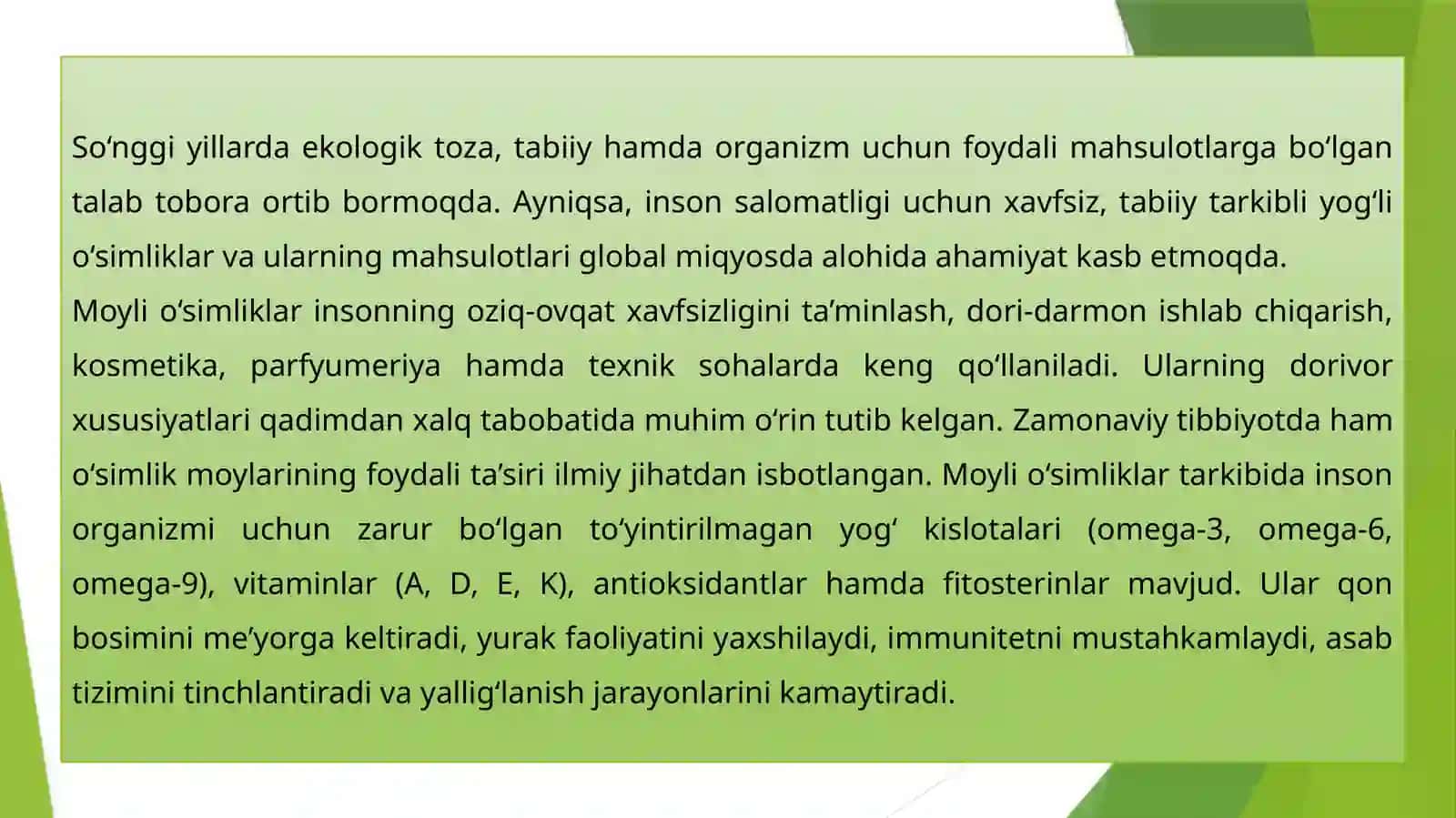Moyli o‘simliklarni shifobaxsh xususiyatlarini o‘rganish 3