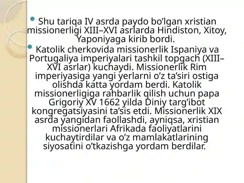 MISSIONERLIK VA PROZELITIZM: TARIX VABUGUN, TARG’IBOT USULLARI 3