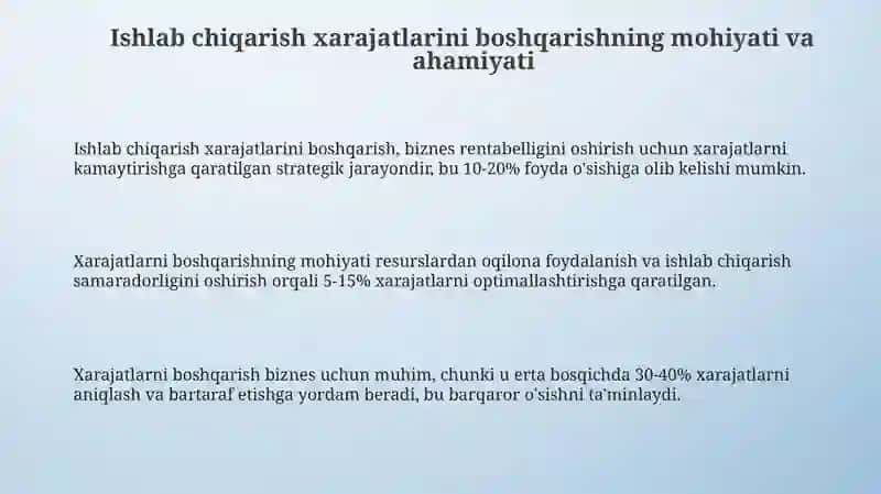 Ishlab chiqarish xarajatlarini boshqarish 3
