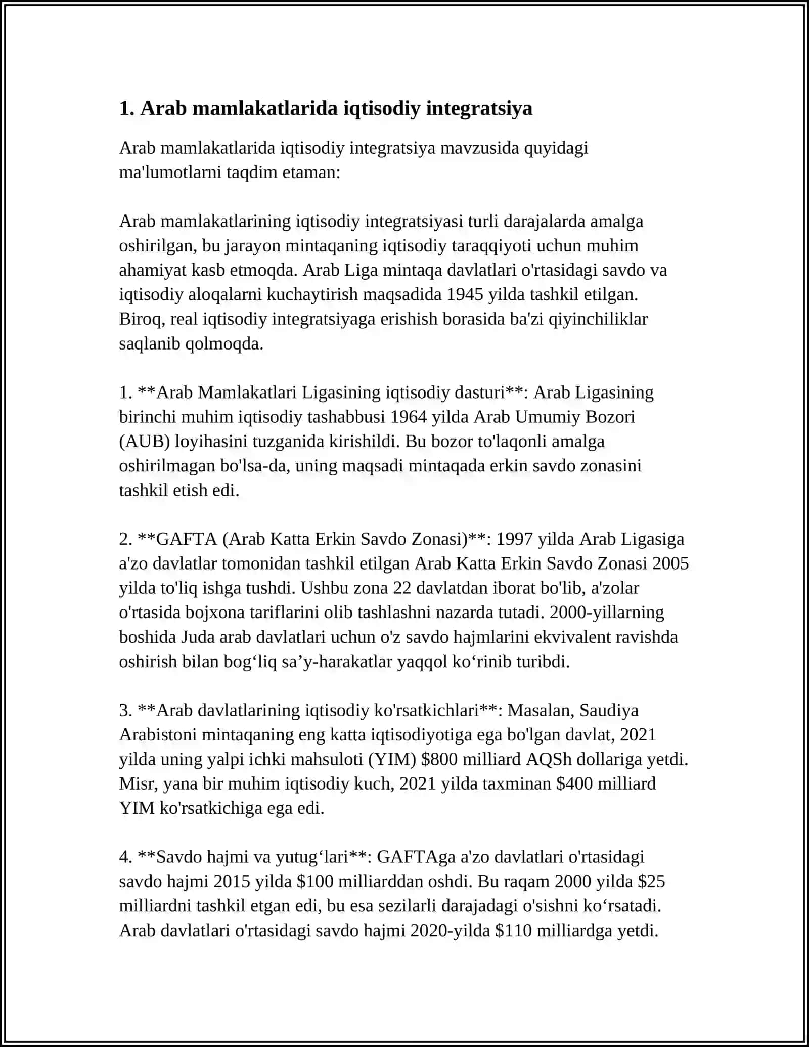 ARAB MAMLAKATLARIDA INTEGRATSIYA MUNOSABATLARINING SHAKILLANISHI VA RIVOJLANISH TENDENSIYASI 3