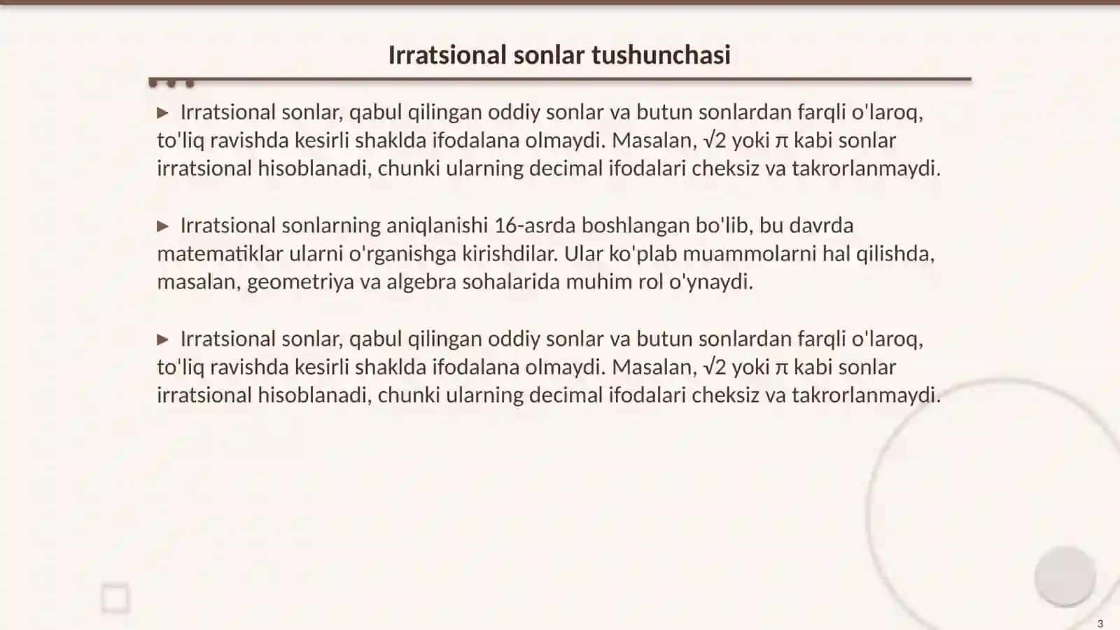 Irratsional sonlarga doir misollar yechish 3