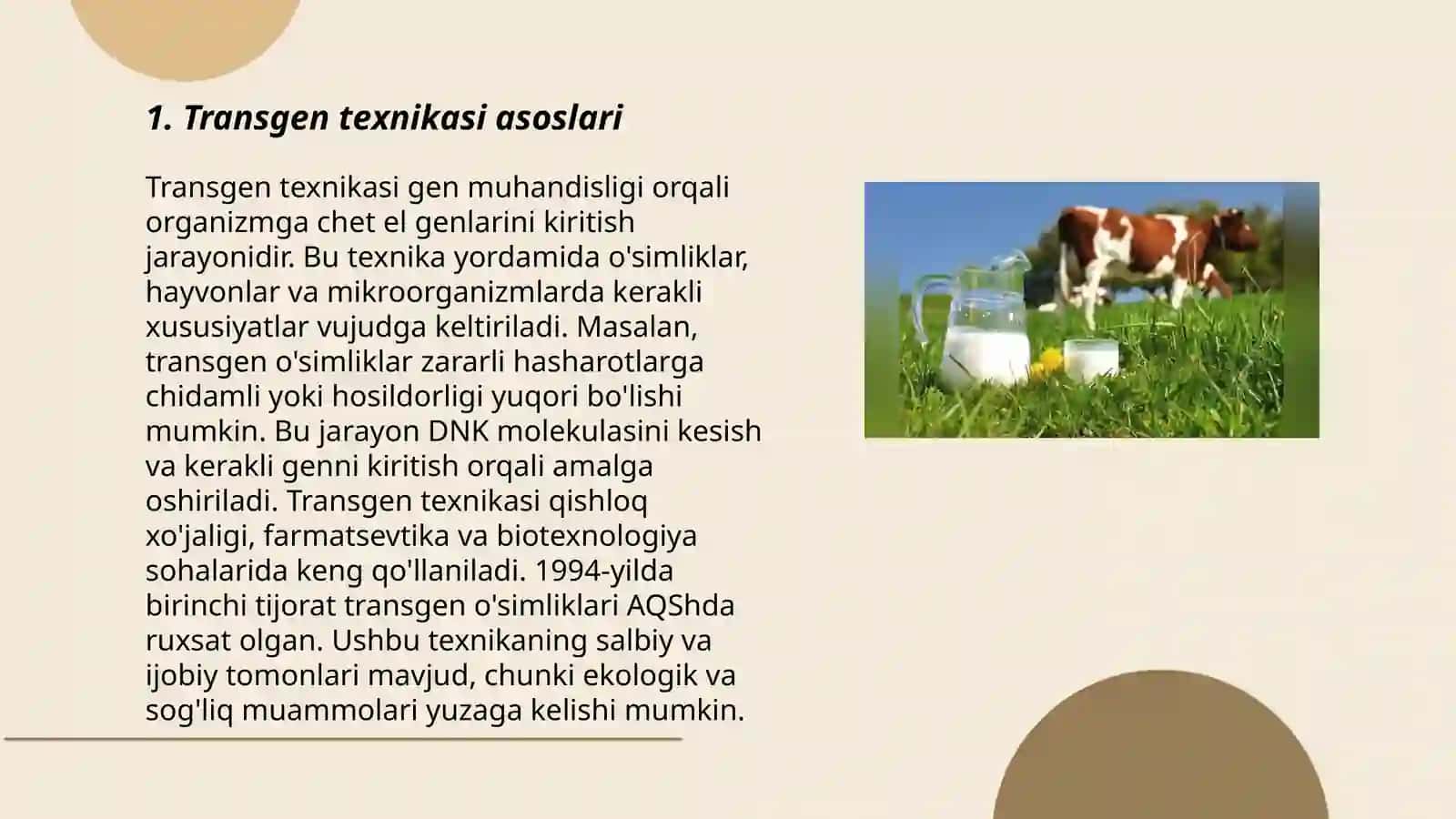 Transgen texnikasidan sut tarkibini yaxshilash maqsadida foydalanish texnologiyasi 3