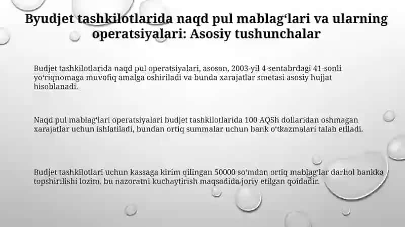 Byudjet tashkilotlarida kassa va kassa operatsiyalari 3