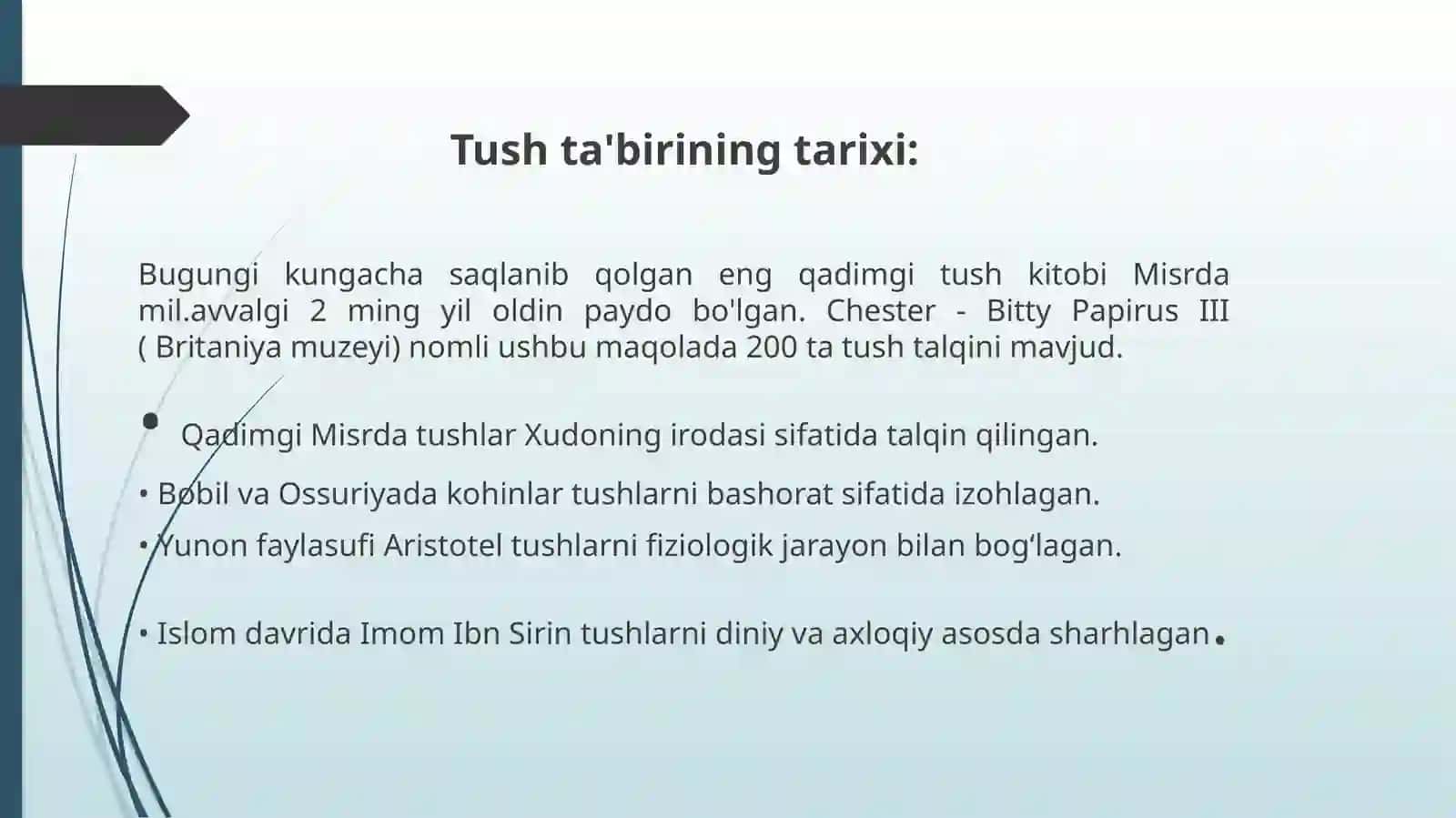Tush tabirini aytishda tarixiy va zamonaviy yondashuvlar. 3