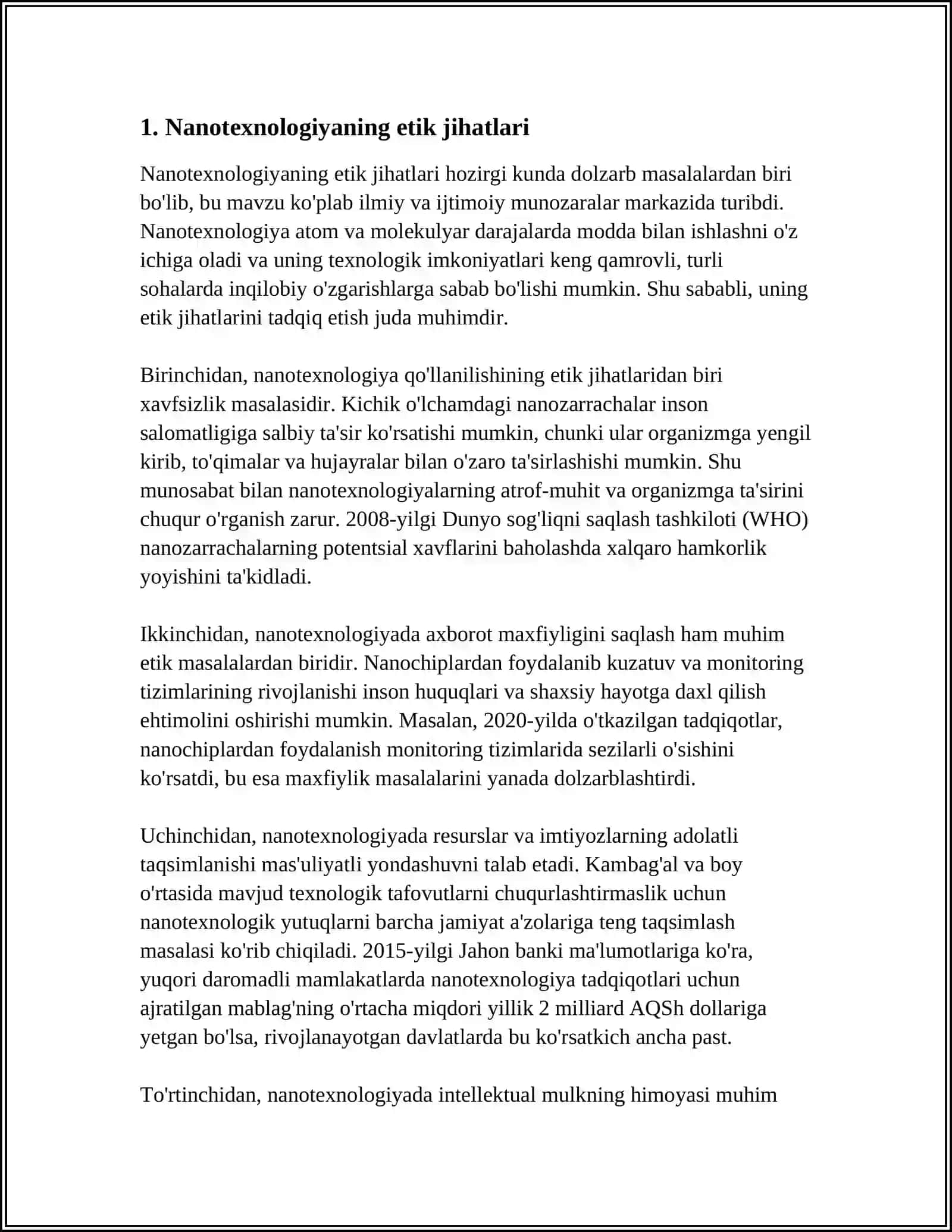 NANOTEXNALOGIYALARNI QÕLLASHNING ETIK JIHATLARI 3