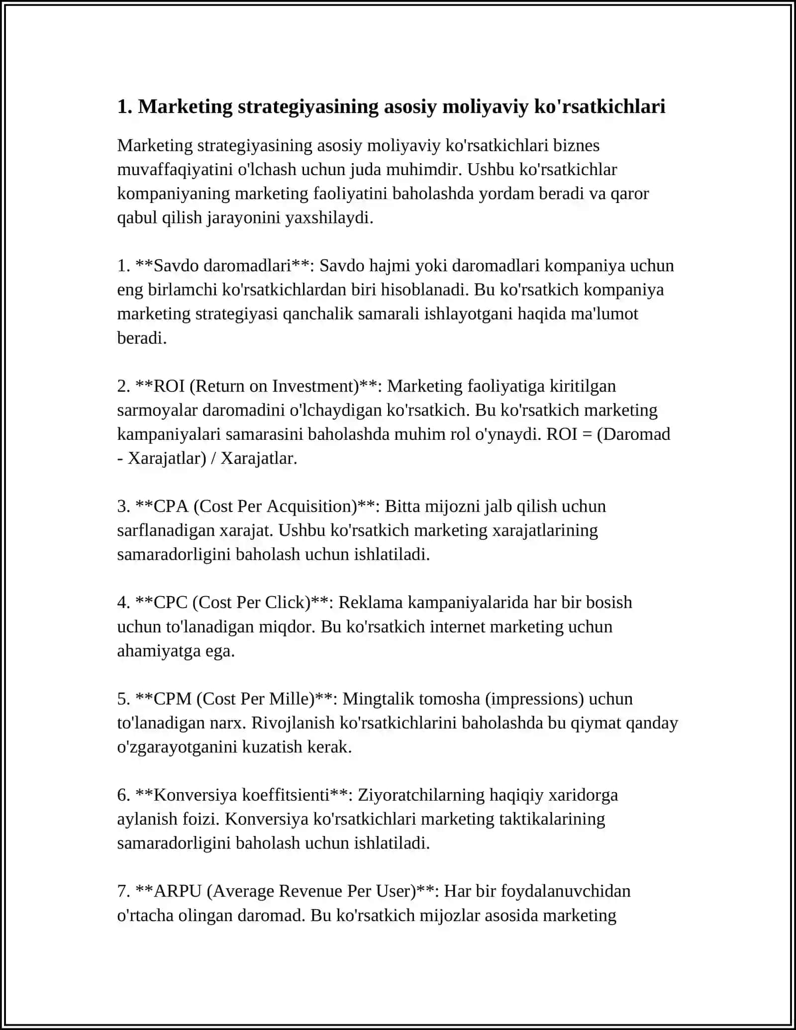XÒJALIK YURUTUVCHI SUBYEKTLARNING MARKETING STRATEGIYASINING MOLIYAVIY JIHATLARI 3