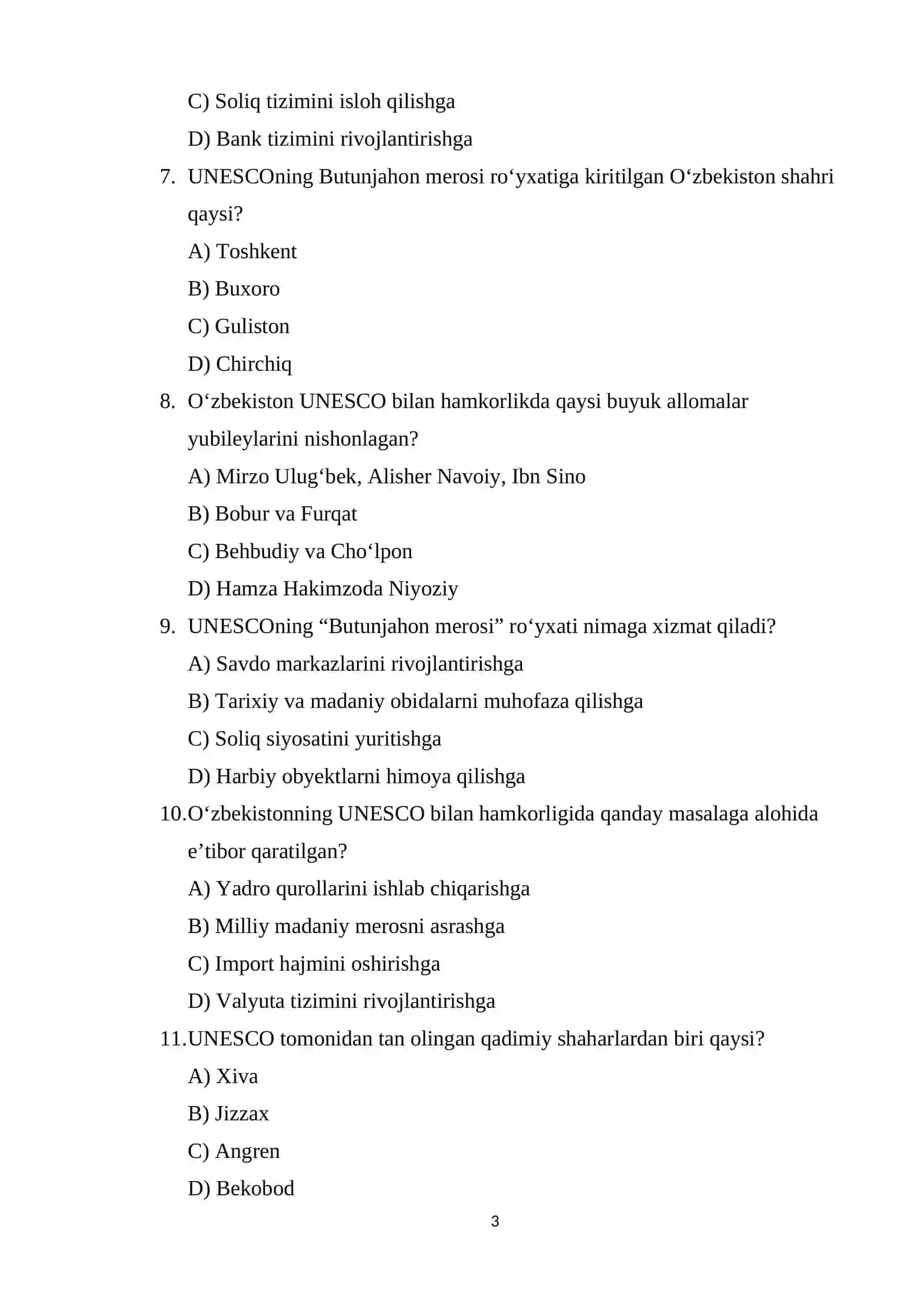 O‘zbekiston Respublikasining Yuneskoga a’zo bo‘lishi va jahon hamjamiyatidagi o‘rni. 3