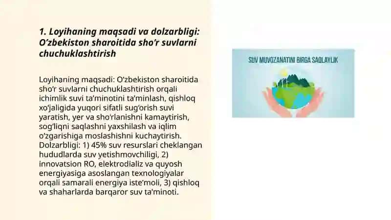 Oʼzbekiston hududida sho‘r suvlarni chuchuklashtirish g‘oyasini yaratish 3