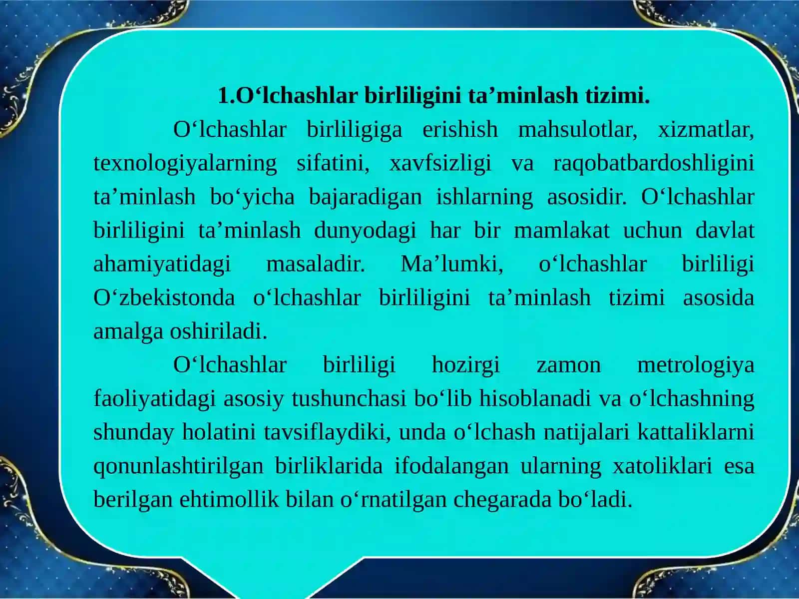 O‘LCHASHLAR BIRLIGINI TA’MINLASH TIZIMI VA METROLOGIK FAOLIYATNING QONUNIY ASOSLARI 3