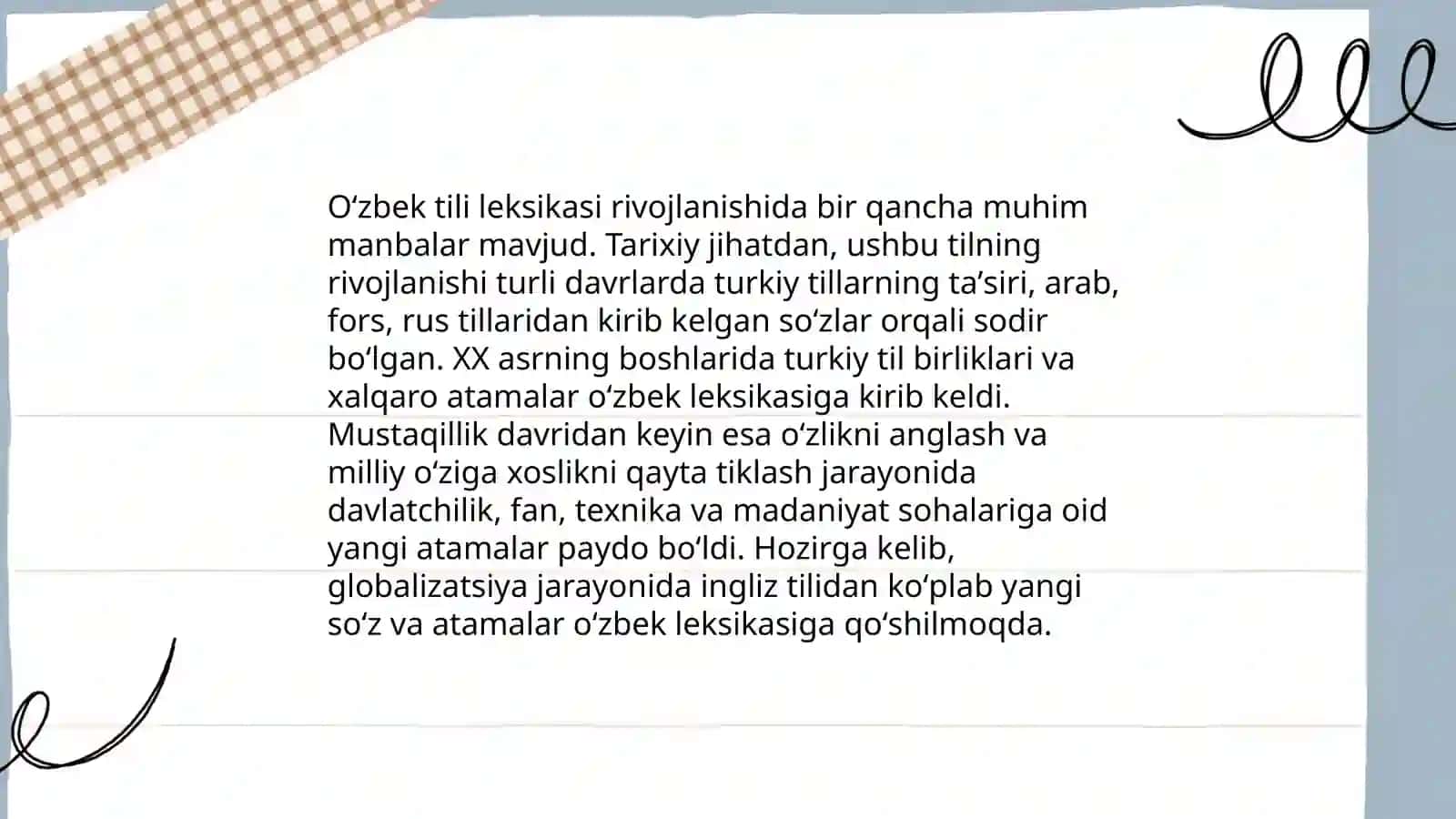 Oʼzbek tili leksikasining boyish manbalari. Biologiyaga xos oʼz va oʼzlashgan soʼzlar tasnifi 3