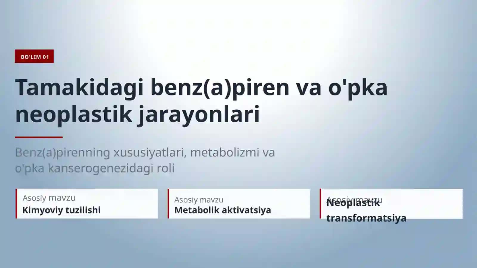 Tamakidagi benz(a)piren, o'pka neoplastik jarayonlari, o'sma hujayralarining kimyoviy dori vositalariga multirezistentligi va sitoxrom P450 oqsil polimorfozmi 3