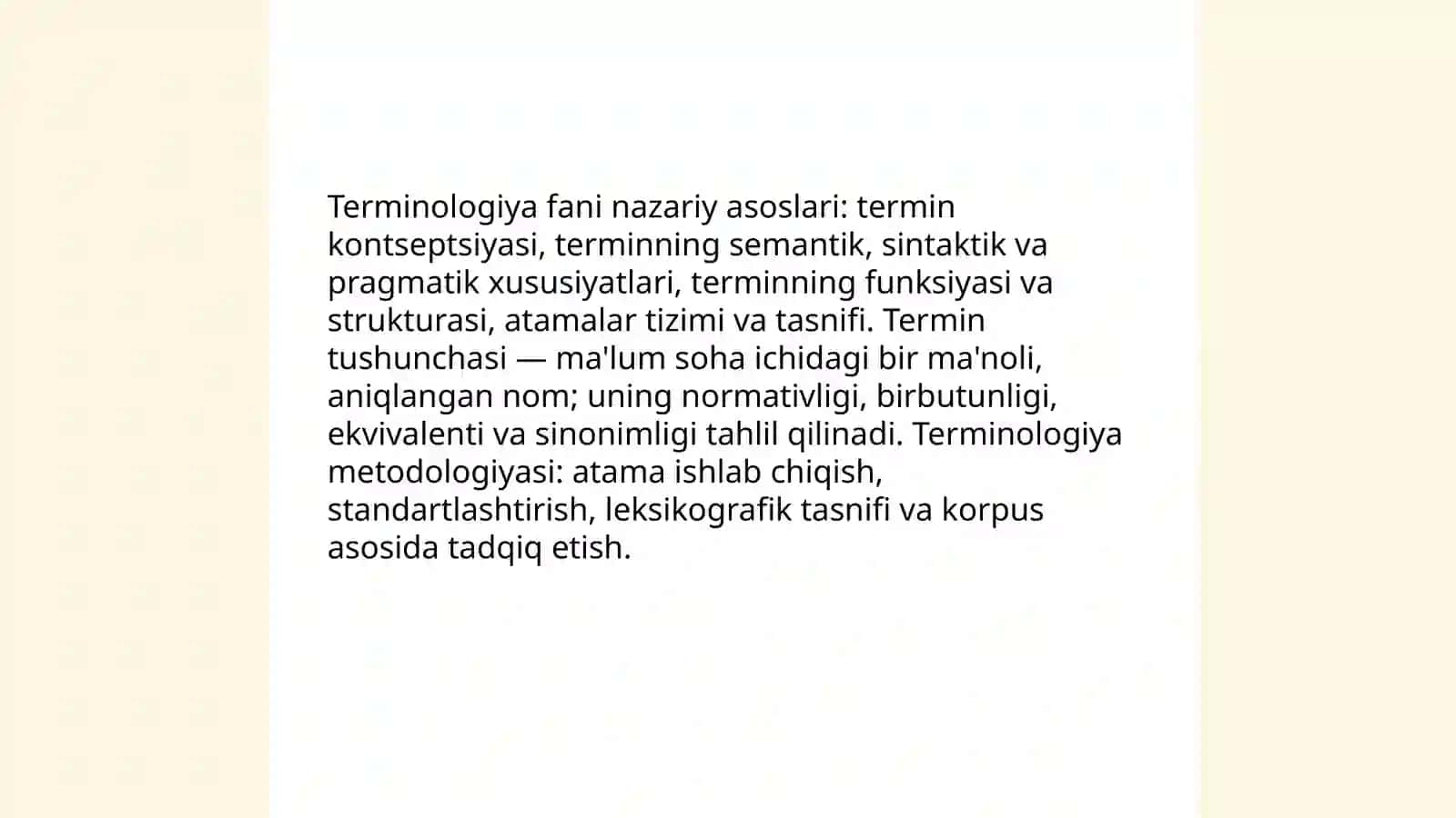 Soʻz va termin. Terminologiya fani va using rivojlanshi. Mutaxasislikka doir terminlar ustida ishlash 3