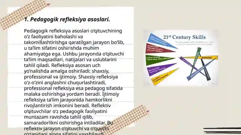 O’qituvchining kasbiy pedagogik refleksiya asosida o’z pedagogik mahorati imkoniyatlarini takomillashtirishi 3