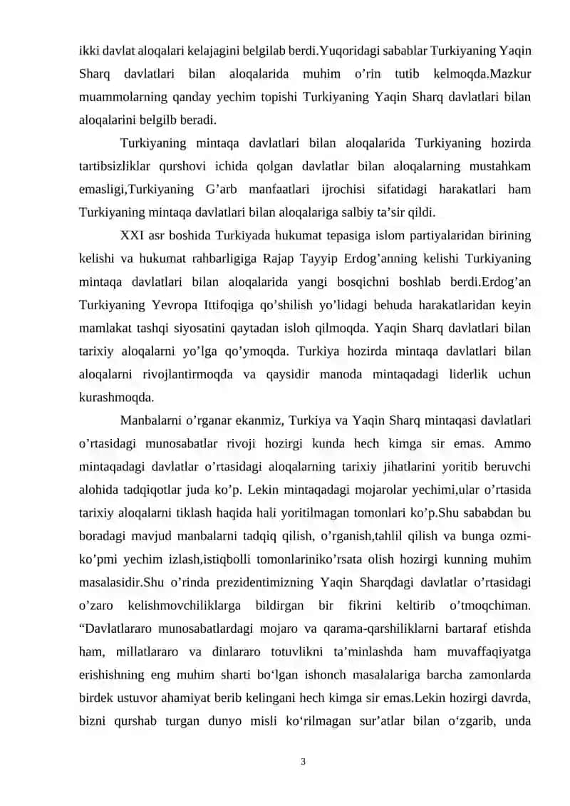 Turkiyaning Yaqin Sharq davlatlari bilan aloqalari tarixi(XX asr ikkinchi yarmi-XXI asr boshi) 3