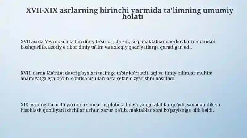 XVII-XIX asrlarning birinchi yarmida ta'limning asosiy tamoyillari 3