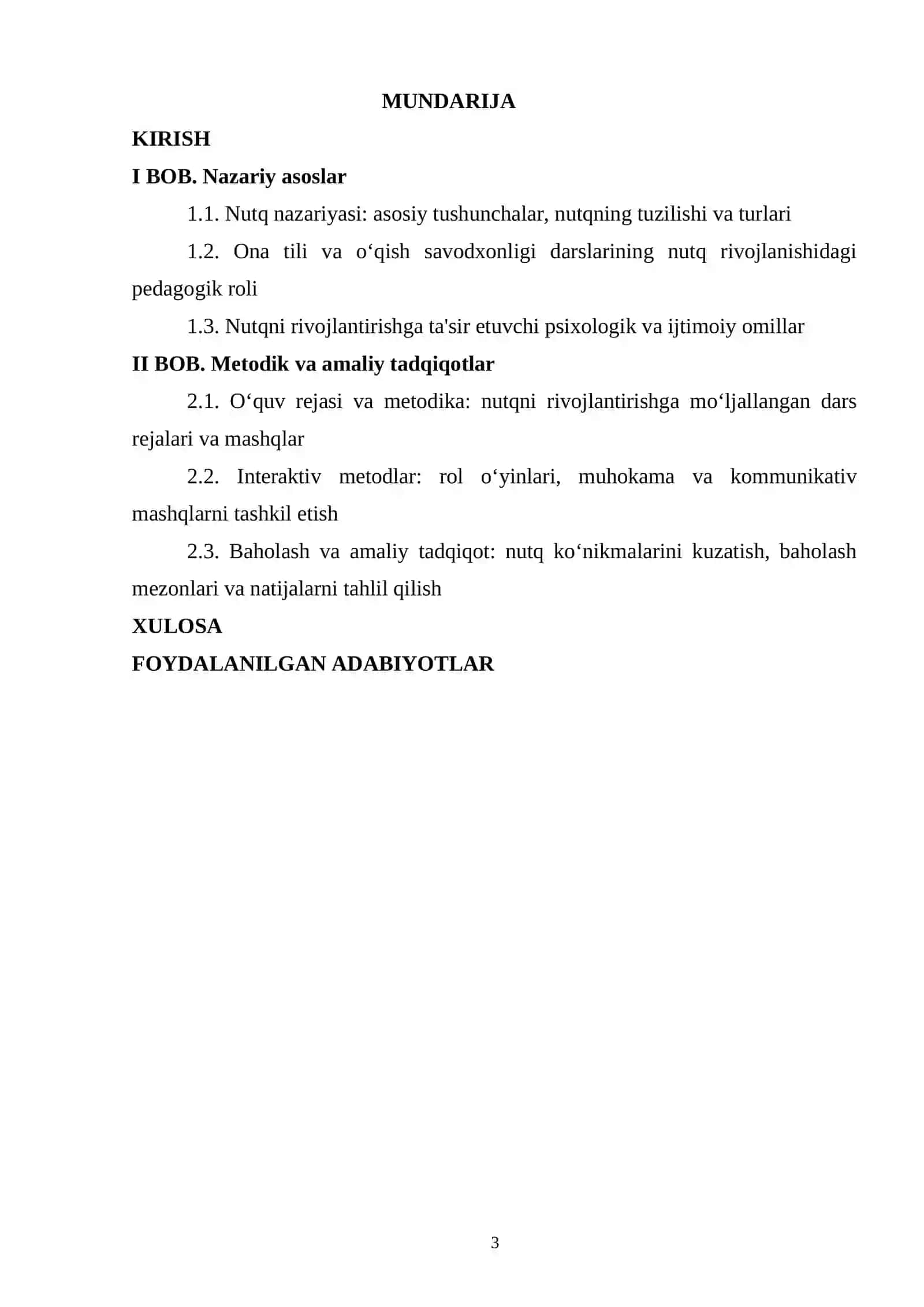 Ona tili o’qish savodxonligi va uni o’qitish metodikasi fanidan KURS ISHI 3