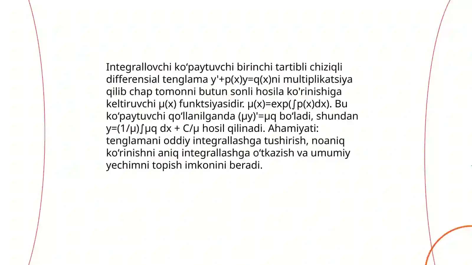 Integrallovchi koʻpaytuvchini topib differensial 3