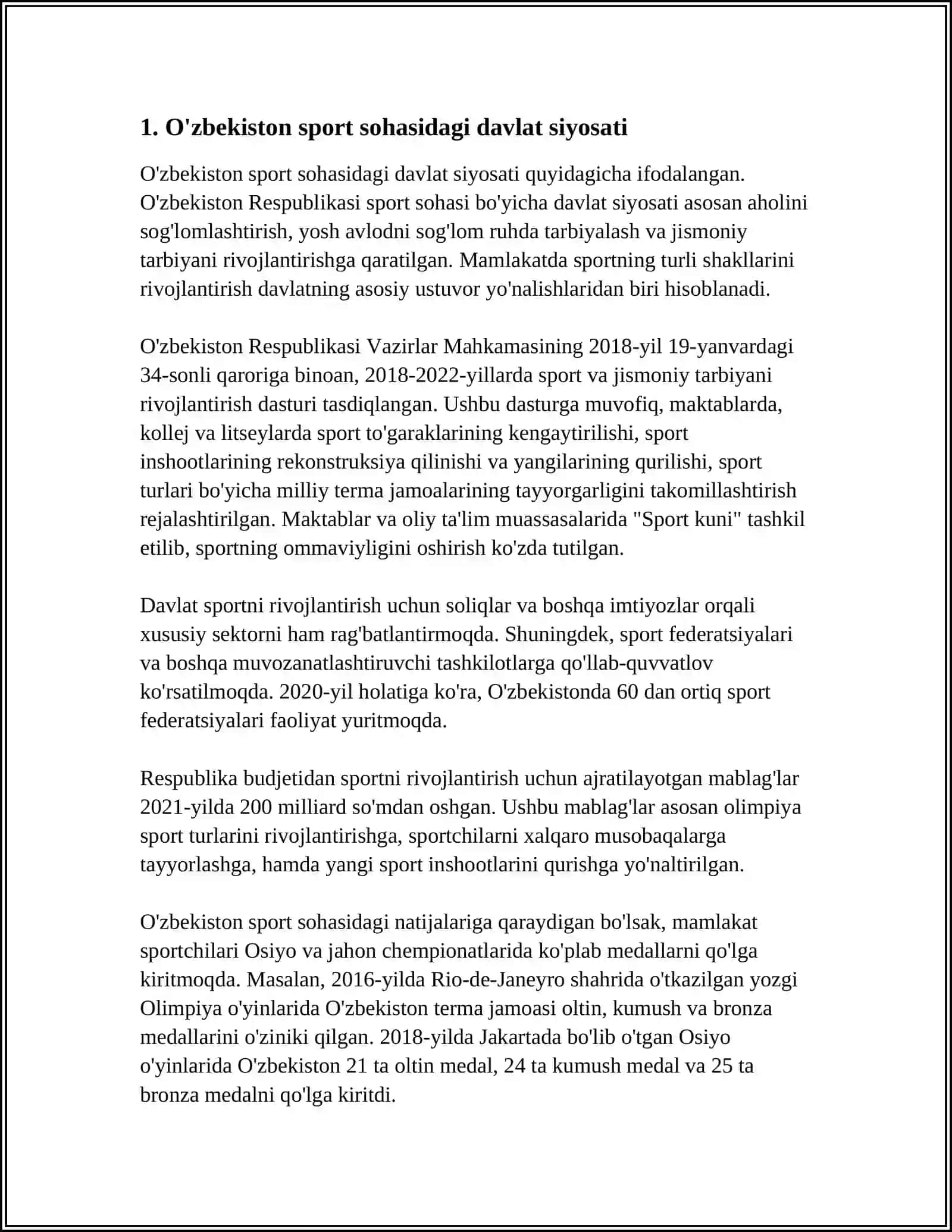 O'zbekistonda sportning ahamiyati va jahon arenalarida tutgan o'rni 3