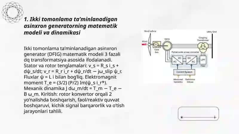 Ikki tomonlama taʼminlanadigan asinxron generatorli shamol turbinasi tadqiqotti 3